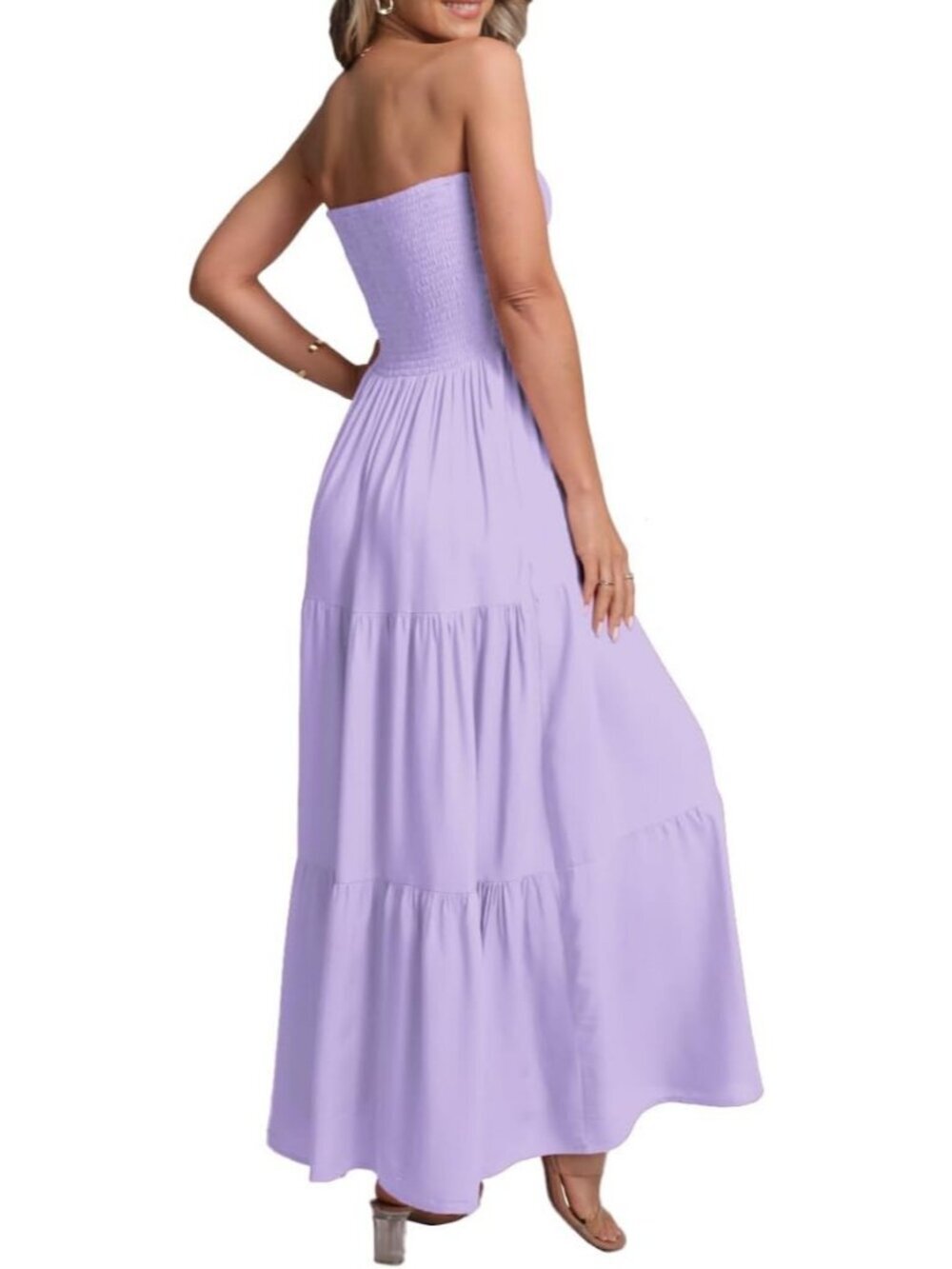 Women's Light Lilac Casual Off Shoulder Strapless Tube Top Beach Maxi Dress - Picture 6 of 6